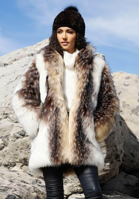 Arctic Wolf Faux Fur Shawl Collar Coat   Arctic Wolf Faux Fur Shawl Collar Coat