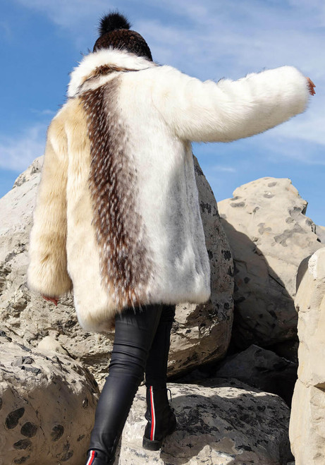 Arctic Wolf Faux Fur Shawl Collar Coat   Arctic Wolf Faux Fur Shawl Collar Coat