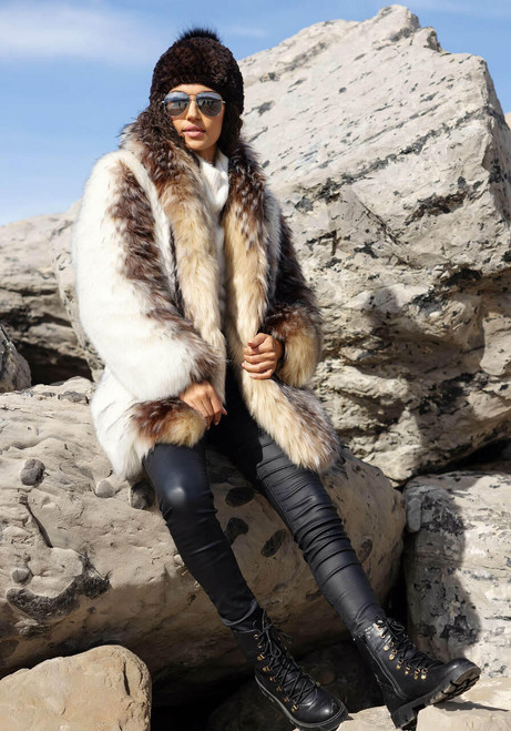 Arctic Wolf Faux Fur Shawl Collar Coat   Arctic Wolf Faux Fur Shawl Collar Coat