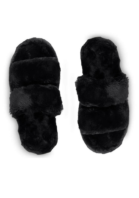 Black Faux Fur Platform Slippers   Black Faux Fur Platform Slippers