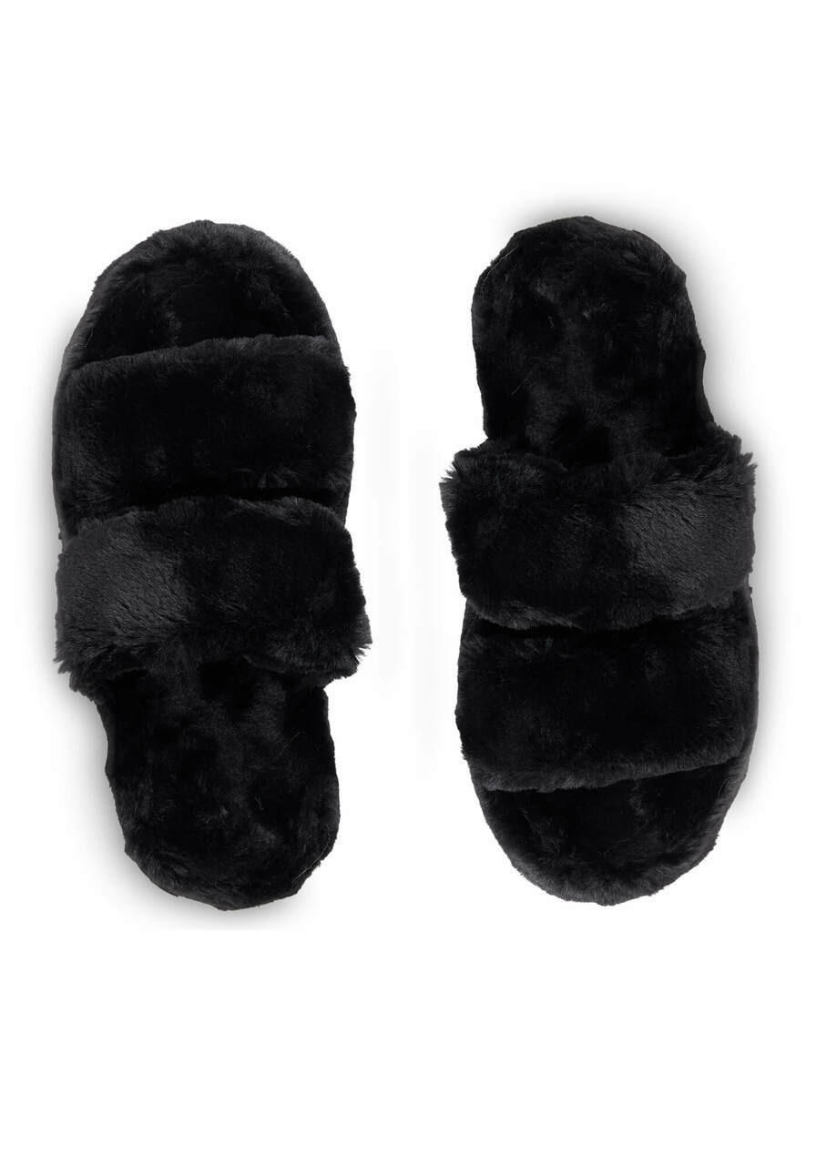 Black Faux Fur Platform Slippers   Black Faux Fur Platform Slippers