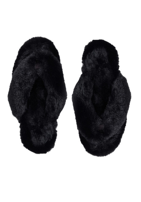 Black Faux Fur Slippers   Black Faux Fur Slippers