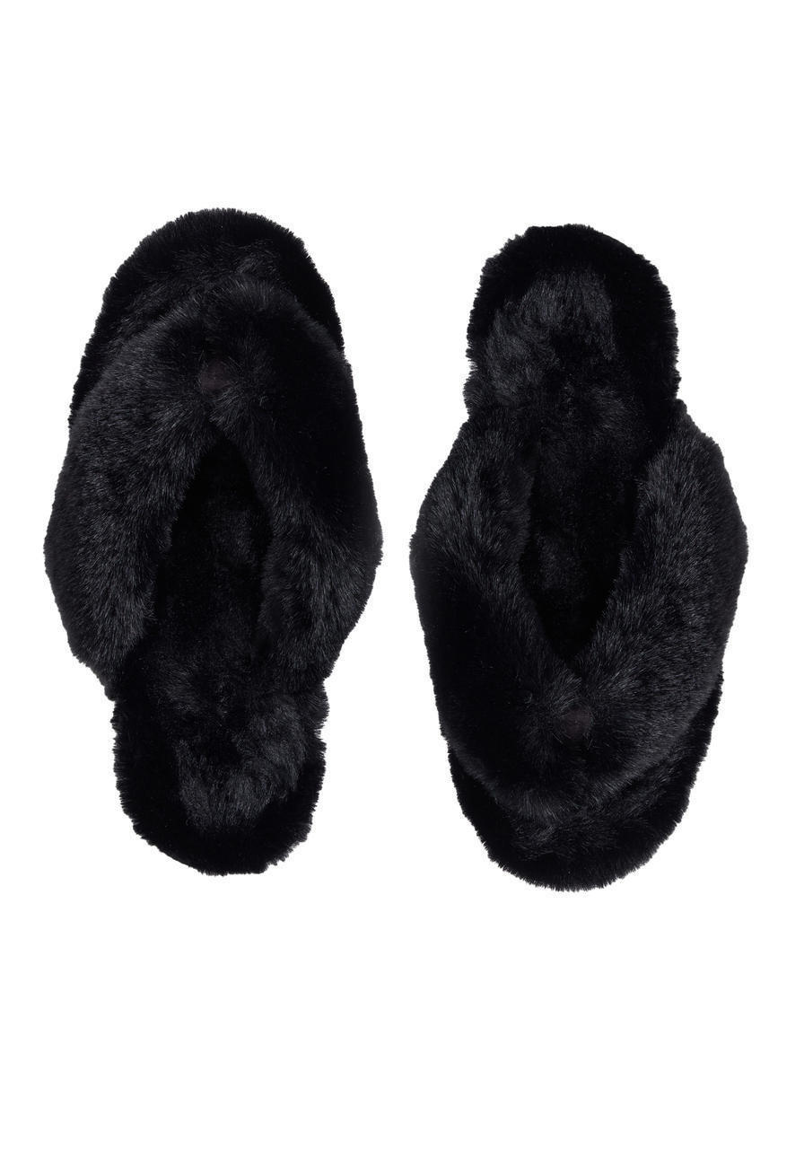 Black Faux Fur Slippers   Black Faux Fur Slippers