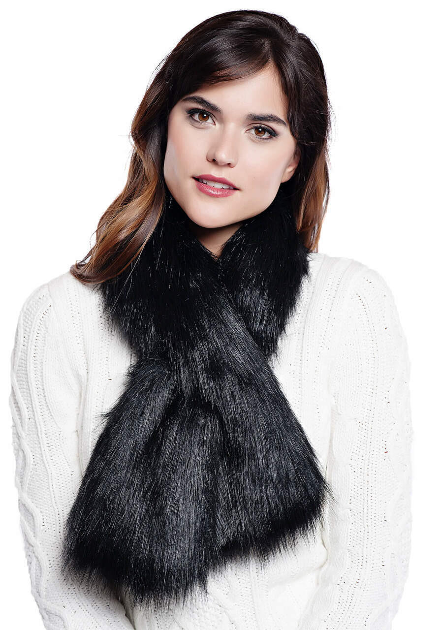 Black Fox Faux Fur Pull-Through Scarf   Black Fox Faux Fur Pull-Through Scarf