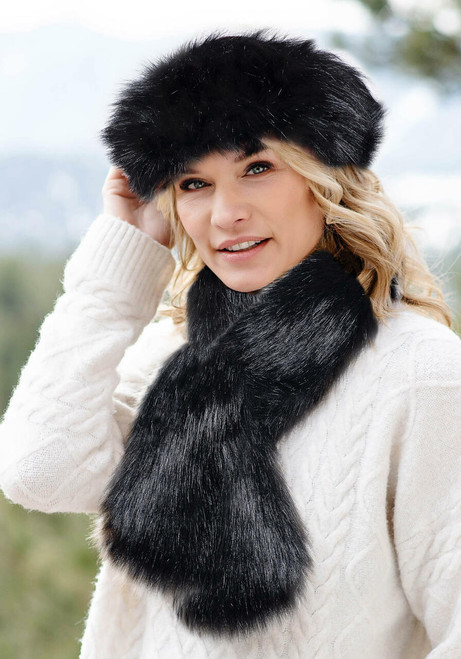 Black Fox Faux Fur Pull-Through Scarf   Black Fox Faux Fur Pull-Through Scarf