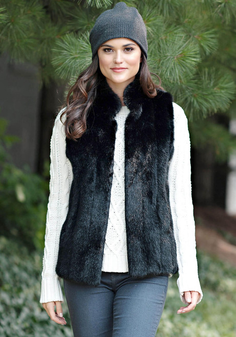 Black Mink Faux Fur Hook Vest   Black Mink Faux Fur Hook Vest
