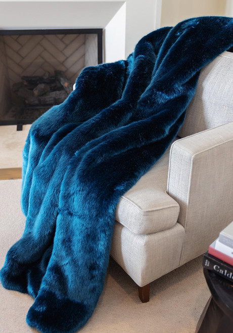 Couture Collection Sapphire Mink Faux Fur Throws   Couture Collection Sapphire Mink Faux Fur Throws