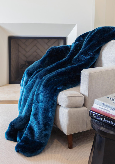 Couture Collection Sapphire Mink Faux Fur Throws   Couture Collection Sapphire Mink Faux Fur Throws