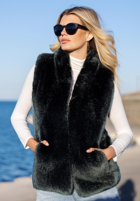 Emerald Mink Faux Fur Couture Hook Vest   Emerald Mink Faux Fur Couture Hook Vest