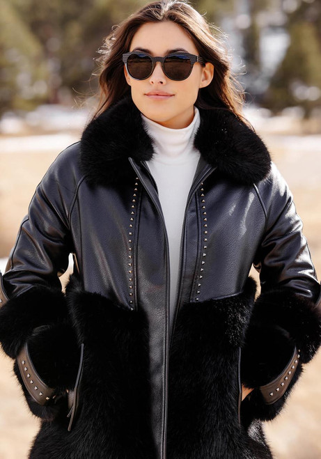 Fabulous-Furs Black Faux Fur & Faux Leather Black Diamond Coat  Fabulous-Furs Black Faux Fur & Faux Leather Black Diamond Coat