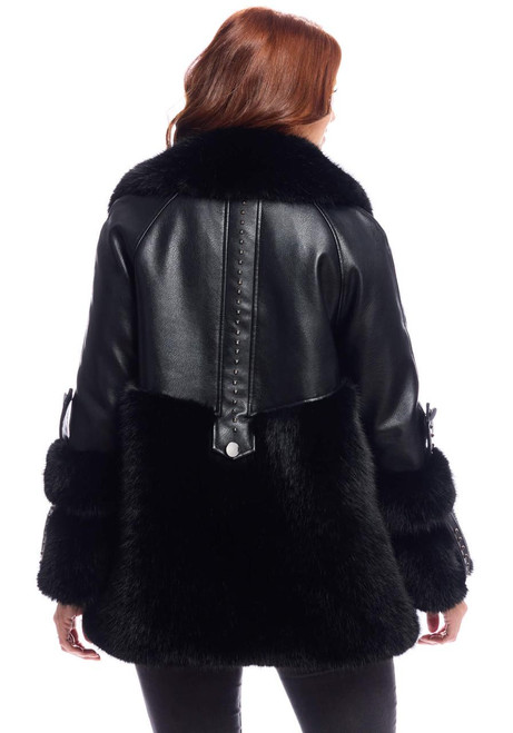 Fabulous-Furs Black Faux Fur & Faux Leather Black Diamond Coat  Fabulous-Furs Black Faux Fur & Faux Leather Black Diamond Coat