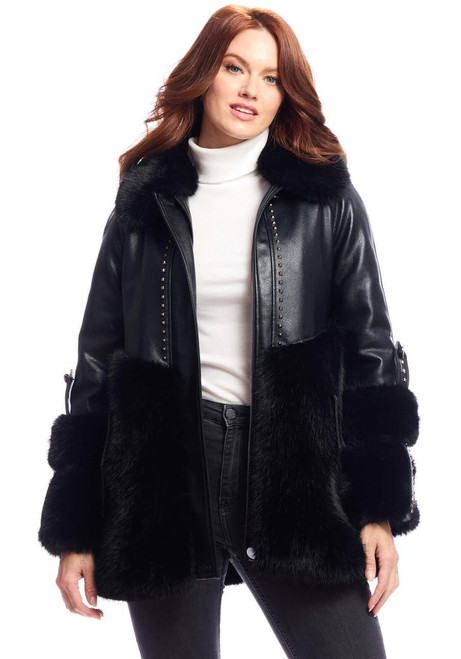 Fabulous-Furs Black Faux Fur & Faux Leather Black Diamond Coat  Fabulous-Furs Black Faux Fur & Faux Leather Black Diamond Coat