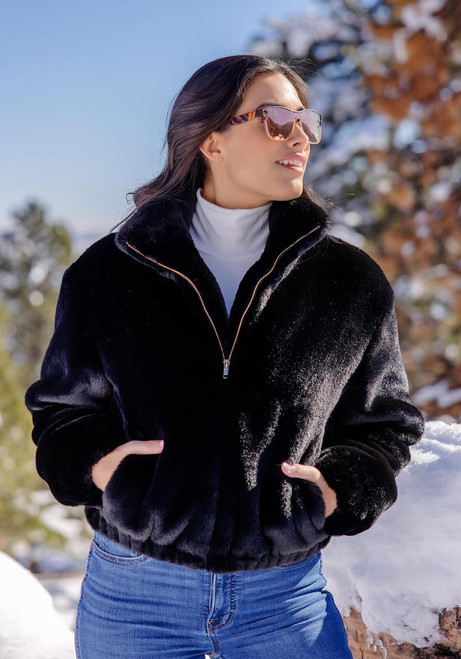 Fabulous-Furs Black Faux Fur Back to Basics Bomber Jacket  Fabulous-Furs Black Faux Fur Back to Basics Bomber Jacket