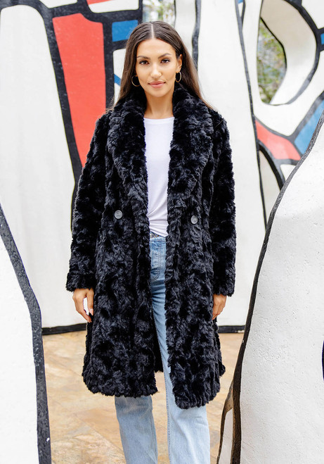 Fabulous-Furs Black Faux Fur Everywhere Persian Lamb Knee-Length Coat  Fabulous-Furs Black Faux Fur Everywhere Persian Lamb Knee-Length Coat