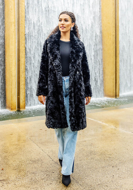 Fabulous-Furs Black Faux Fur Everywhere Persian Lamb Knee-Length Coat  Fabulous-Furs Black Faux Fur Everywhere Persian Lamb Knee-Length Coat