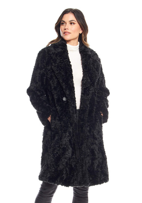 Fabulous-Furs Black Faux Fur Everywhere Persian Lamb Knee-Length Coat  Fabulous-Furs Black Faux Fur Everywhere Persian Lamb Knee-Length Coat