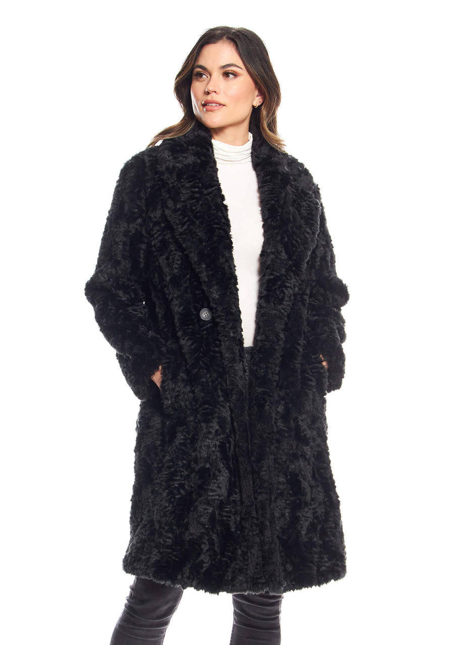 Fabulous-Furs Black Faux Fur Everywhere Persian Lamb Knee-Length Coat  Fabulous-Furs Black Faux Fur Everywhere Persian Lamb Knee-Length Coat