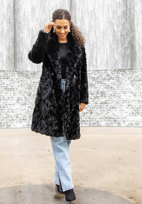 Fabulous-Furs Black Faux Fur Everywhere Persian Lamb Knee-Length Coat  Fabulous-Furs Black Faux Fur Everywhere Persian Lamb Knee-Length Coat