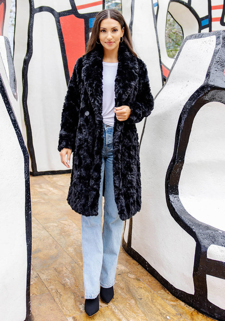 Fabulous-Furs Black Faux Fur Everywhere Persian Lamb Knee-Length Coat  Fabulous-Furs Black Faux Fur Everywhere Persian Lamb Knee-Length Coat