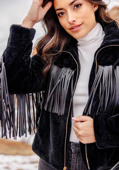 Fabulous-Furs Black Faux Fur Farrah Fringe Jacket  Fabulous-Furs Black Faux Fur Farrah Fringe Jacket