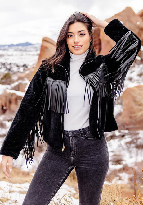 Fabulous-Furs Black Faux Fur Farrah Fringe Jacket  Fabulous-Furs Black Faux Fur Farrah Fringe Jacket