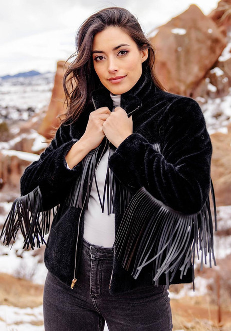 Fabulous-Furs Black Faux Fur Farrah Fringe Jacket  Fabulous-Furs Black Faux Fur Farrah Fringe Jacket