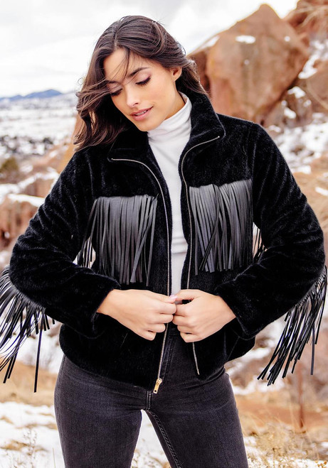 Fabulous-Furs Black Faux Fur Farrah Fringe Jacket  Fabulous-Furs Black Faux Fur Farrah Fringe Jacket
