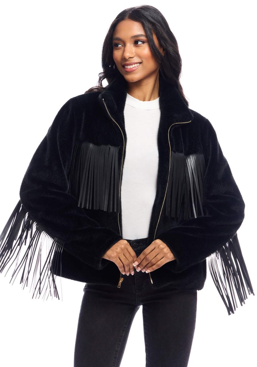 Fabulous-Furs Black Faux Fur Farrah Fringe Jacket  Fabulous-Furs Black Faux Fur Farrah Fringe Jacket
