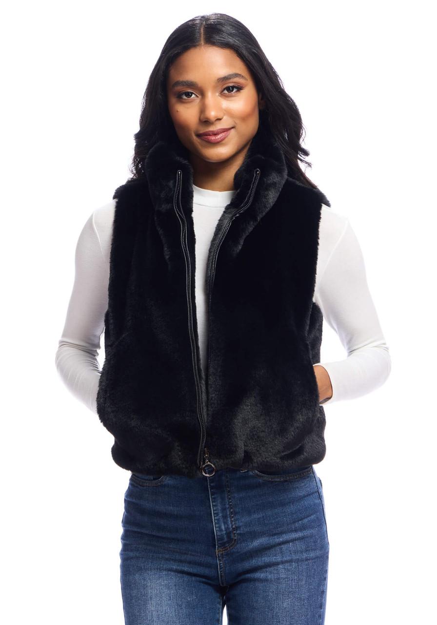 Fabulous-Furs Black Faux Fur Le Mink Zip Vest  Fabulous-Furs Black Faux Fur Le Mink Zip Vest
