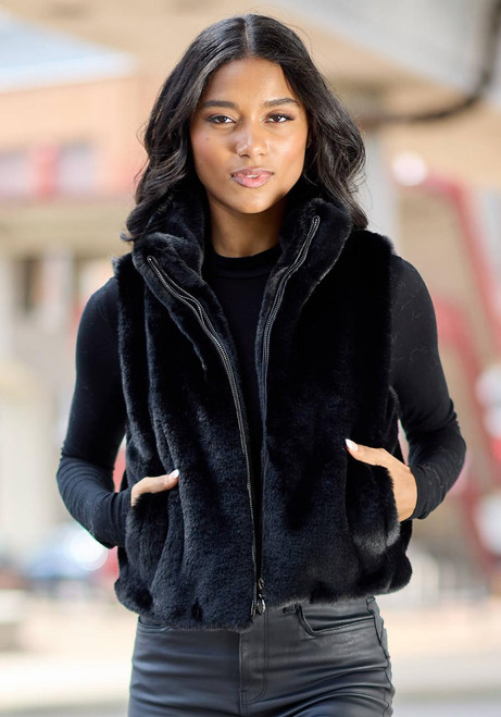 Fabulous-Furs Black Faux Fur Le Mink Zip Vest  Fabulous-Furs Black Faux Fur Le Mink Zip Vest