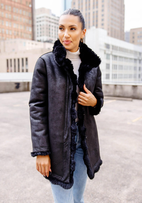 Fabulous-Furs Black Faux Fur Rainier Reversible Mink Coat  Fabulous-Furs Black Faux Fur Rainier Reversible Mink Coat