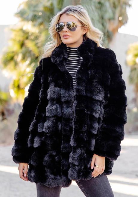 Fabulous-Furs Black Faux Fur Rainier Reversible Mink Coat  Fabulous-Furs Black Faux Fur Rainier Reversible Mink Coat
