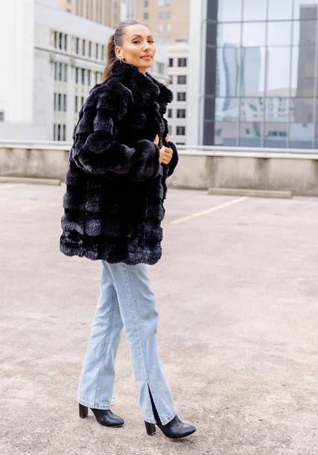 Fabulous-Furs Black Faux Fur Rainier Reversible Mink Coat  Fabulous-Furs Black Faux Fur Rainier Reversible Mink Coat