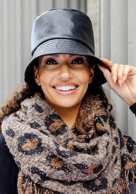 Fabulous-Furs Black Faux Leather Bucket Hat  Fabulous-Furs Black Faux Leather Bucket Hat