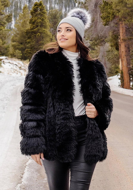 Fabulous-Furs Black Fox Faux Fur Avante Coat  Fabulous-Furs Black Fox Faux Fur Avante Coat