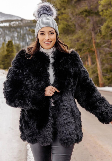 Fabulous-Furs Black Fox Faux Fur Avante Coat  Fabulous-Furs Black Fox Faux Fur Avante Coat