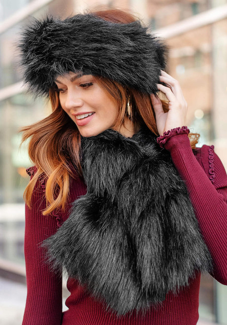 Fabulous-Furs Black Fox Faux Fur Halo Headband  Fabulous-Furs Black Fox Faux Fur Halo Headband