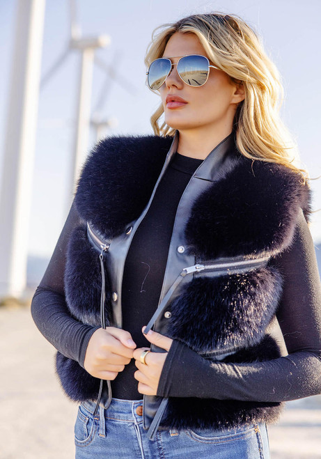 Fabulous-Furs Black Fox Faux Fur La Moda Vest  Fabulous-Furs Black Fox Faux Fur La Moda Vest