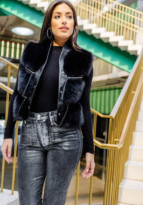 Fabulous-Furs Black Fox Faux Fur La Moda Vest  Fabulous-Furs Black Fox Faux Fur La Moda Vest