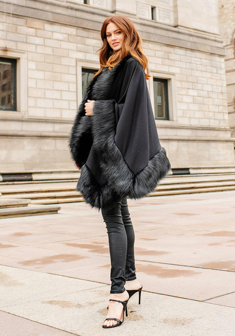 Fabulous-Furs Black Fox Faux Fur-Trimmed Shawl  Fabulous-Furs Black Fox Faux Fur-Trimmed Shawl