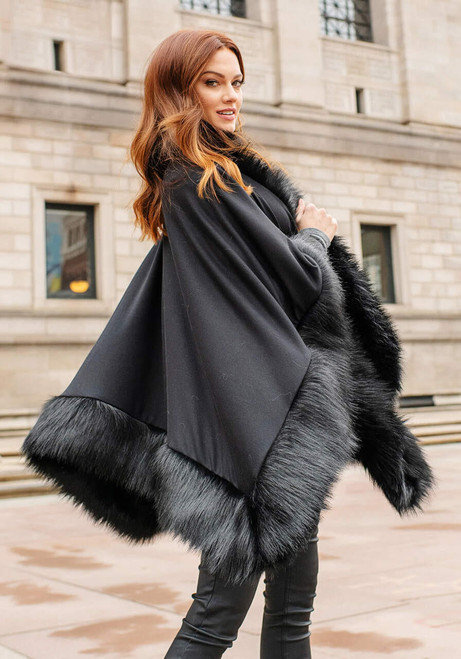 Fabulous-Furs Black Fox Faux Fur-Trimmed Shawl  Fabulous-Furs Black Fox Faux Fur-Trimmed Shawl