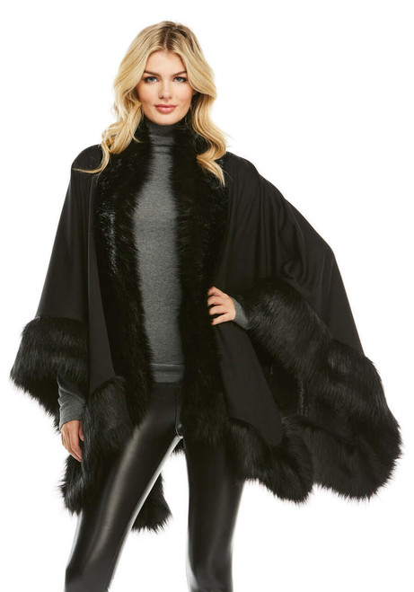Fabulous-Furs Black Fox Faux Fur-Trimmed Shawl  Fabulous-Furs Black Fox Faux Fur-Trimmed Shawl
