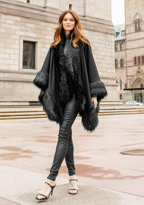 Fabulous-Furs Black Fox Faux Fur-Trimmed Shawl  Fabulous-Furs Black Fox Faux Fur-Trimmed Shawl