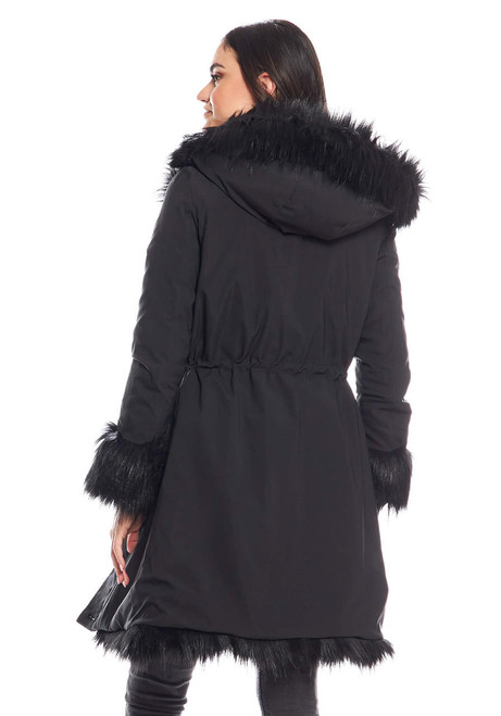 Fabulous-Furs Black Fox Hooded Faux Fur-Lined Knee-Length Storm Coat  Fabulous-Furs Black Fox Hooded Faux Fur-Lined Knee-Length Storm Coat