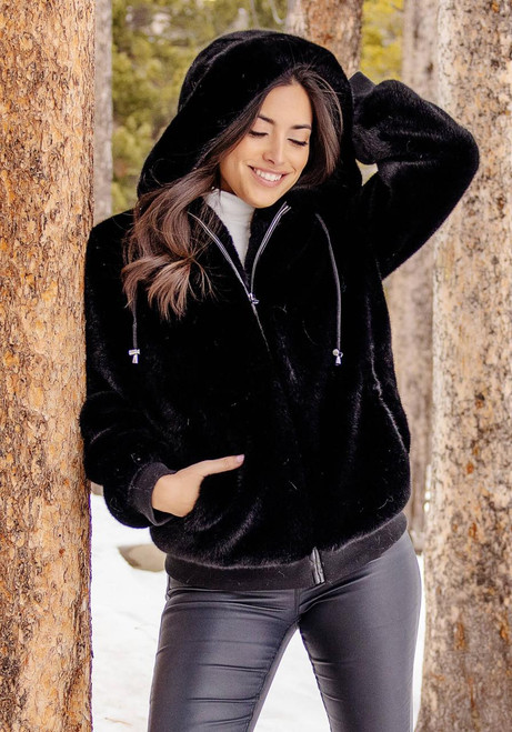 Fabulous-Furs Black Mink Faux Fur Ski Club Parka  Fabulous-Furs Black Mink Faux Fur Ski Club Parka