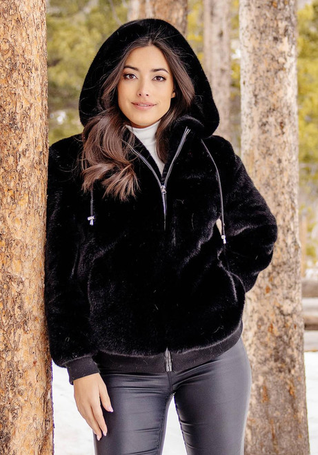 Fabulous-Furs Black Mink Faux Fur Ski Club Parka  Fabulous-Furs Black Mink Faux Fur Ski Club Parka