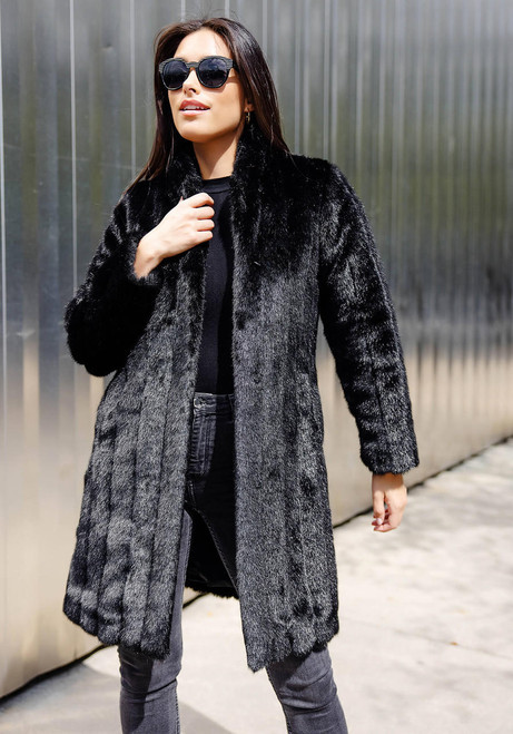Fabulous-Furs Black Mink Signature Knee-Length Faux Fur Coat  Fabulous-Furs Black Mink Signature Knee-Length Faux Fur Coat