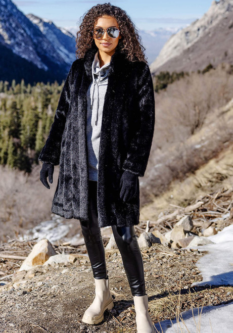 Fabulous-Furs Black Mink Signature Knee-Length Faux Fur Coat  Fabulous-Furs Black Mink Signature Knee-Length Faux Fur Coat