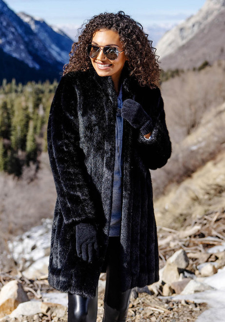 Fabulous-Furs Black Mink Signature Knee-Length Faux Fur Coat  Fabulous-Furs Black Mink Signature Knee-Length Faux Fur Coat