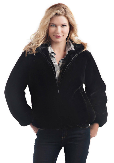 Fabulous-Furs Black Sheared Beaver Faux Fur Hooded Parka  Fabulous-Furs Black Sheared Beaver Faux Fur Hooded Parka